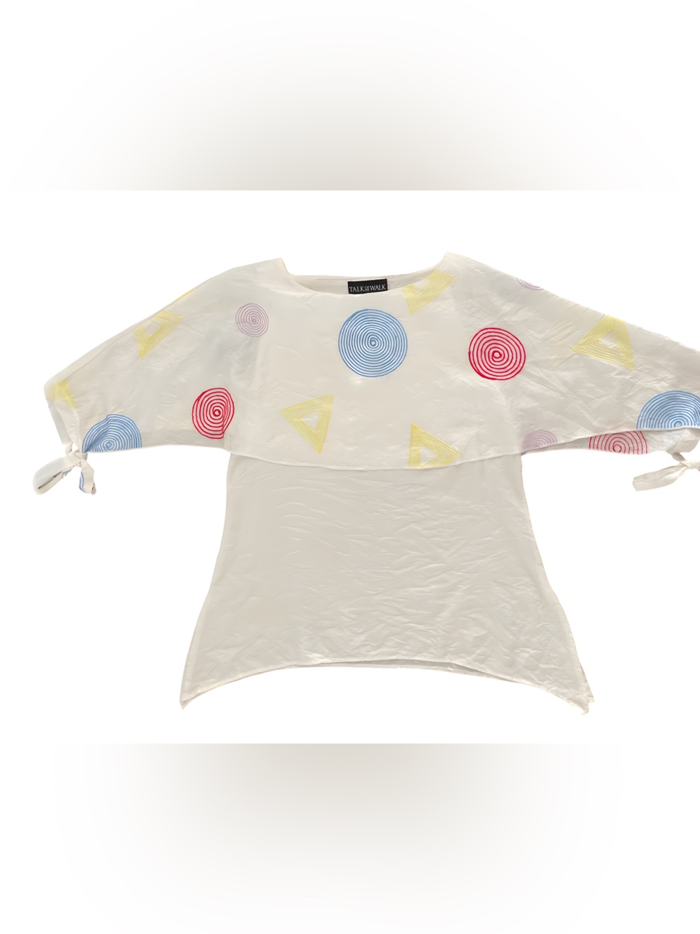 Talk of the Walk White Top with Red, Blue, Yellow & Purple Shapes